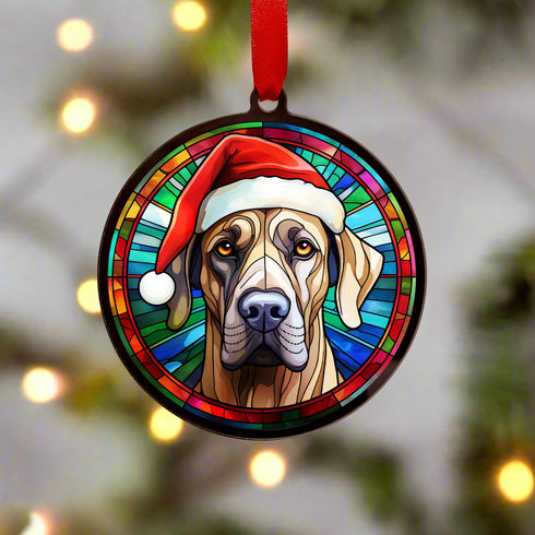 Great Dane in Santa Hat Suncatcher Decoration